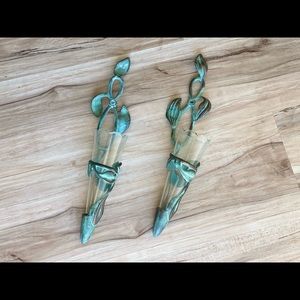 Metal glass wall flower vase. Great for inside or out